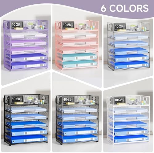 Purple Paper Organizer for Desk with Handle, 6-Tier