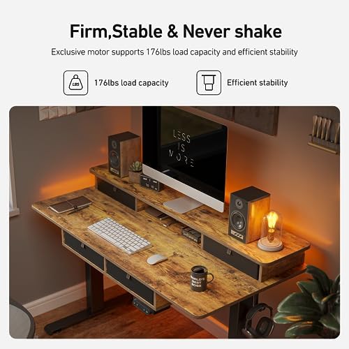 FEZIBO 48 x 24 inch Standing Electric Desk with Drawers, Rustic Brown