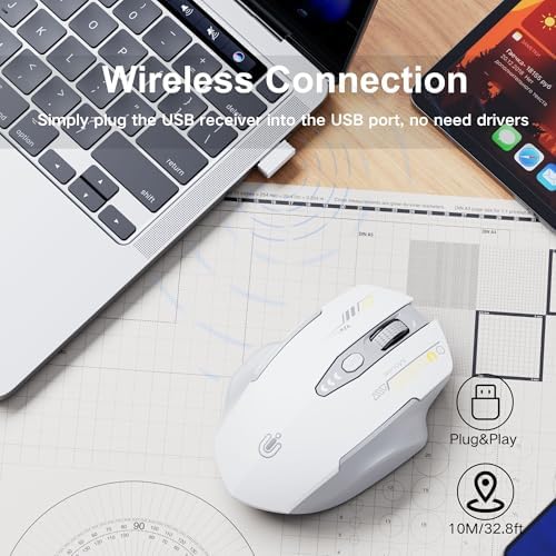 Uineer Wireless Mouse, 2.4GHz Rechargeable Computer Mouse, Battery Display