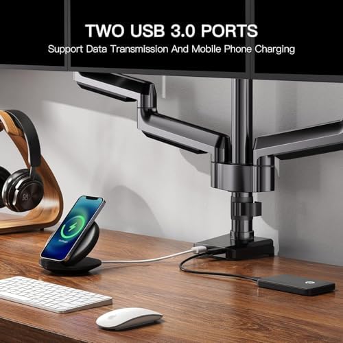 ErGear Triple Monitor Mount for 13-27 inch Screens, Triple Monitor Arms with USB,3-Monitor Stand Holds 17.6 lbs/Arm – Tilt, Swivel & Rotate