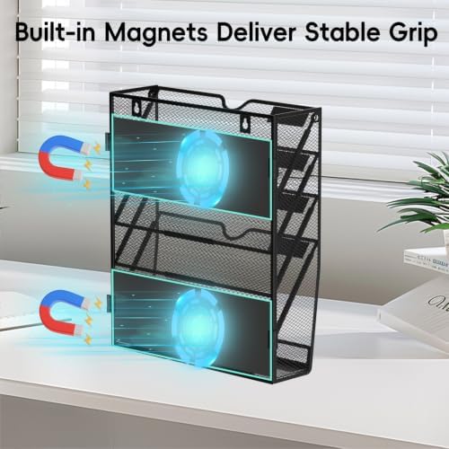 5 Tier Magnetic File Holder with Hooks for Letter Size Files