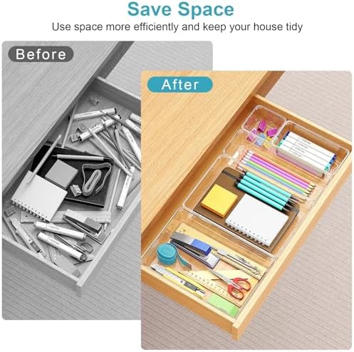 Manalete 12 Pcs Clear Plastic Drawer Organizer, Makeup & Vanity Organizer