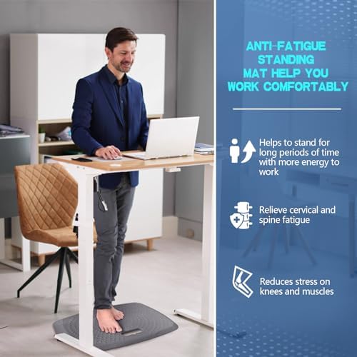 3/4 inch Anti Fatigue Comfort Standing Mat, Portable Office Standing Desk Pad, Non Slip Kitchen Mat, Built-in Handle with Massage Points Comfort Floor Mat (Gray, 17" x 22")