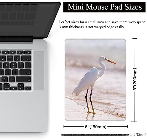Small Mouse Pad, Mini Mouse Pad 6 X 8 Inch with Non-Slip Rubber Base for Keyboard Tray Laptops Wireless Mouse Home Office Travel, Washable & Portable (Little Egret)