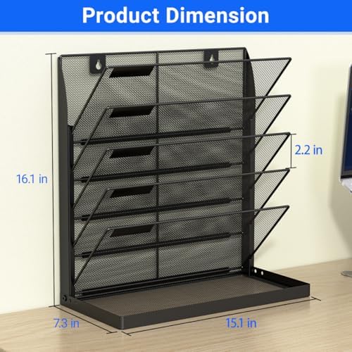 Legal/Letter Size 6 Tier Wall File Organizer,2-in-1 Wall Mounted&Desktop File Holder,2 Installation Methods Screws & Adhesive,Mesh Document Organizer with Label Plate for Home Office