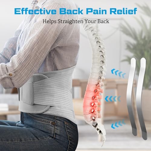 NEENCA Compression Back Brace for Lower Back Pain, Herniated Disc, Lumbar Strain – Breathable Lumbar Support for Work, Lifting, Sciatica, Scoliosis (Gray, Large)