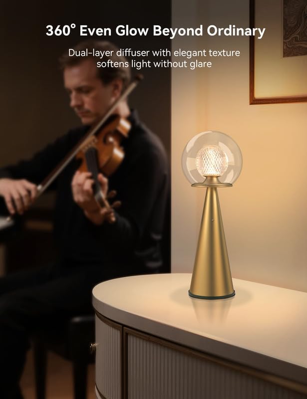 Tubicen Gold Cordless Table Lamp Rechargeable 8000mAh Portable Dual-Globe