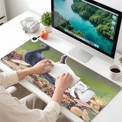 Cat Stretching Heated Mouse Pad Gaming Mouse Pad Waterproof PU Leather Mat Keep Your Hand Foot Warmer, 3 Heat Levels & Auto Shut-Off for Home Office 13x31.5 in