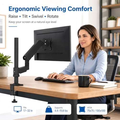 Long Reach Monitor Arm, Single Arm Monitor Mount, 17-32 Inch, VESA