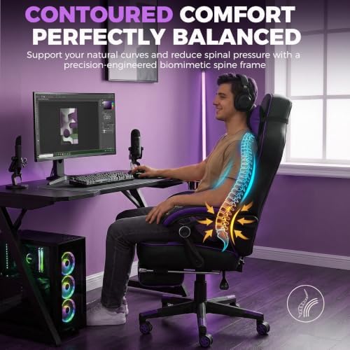 GTPLAYER Gaming Chair with Footrest, 350LBS Big and Tall Office Chair, Ergonomic High Back Lumbar Support and Recliner for Back Pain Relief, Purple