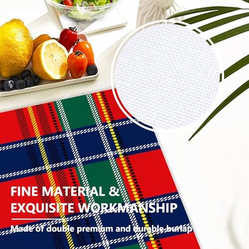 Royal Stewart Tartan Linen Placemats, Classic Red Scottish Plaid Green Table Mats for Table Washable Heat Insulation Thick Dining Mat, Indoor/Outdoor 12X18 in 4 Pcs