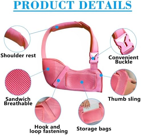 VISKONDA Arm Sling Shoulder Immobilizer-Rotator Cuff Support Brace-Comfortable Medical Sling for Shoulder Injury,Left and Right Arm,Men and Women,for Broken,Dislocated,Fracture,Strain(Pink,Large)
