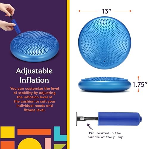 Special Supplies Stability Cushion Balance Pad for Core Strength Trainer and Flexibility, Tactile Sensory Disc for Standing or Sitting, Soft Molded Spike Surface, Includes Air Pump (Blue)