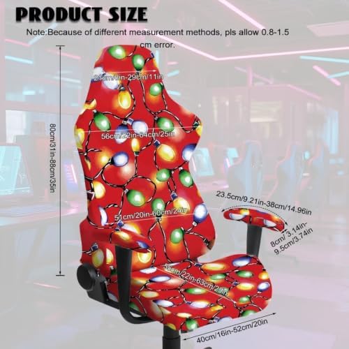 Christmas Lights Gaming Chair Protector Slipcover 4-Piece Fits Office/PC Boss Recliners Anti-Scratch Washable with Zipper for Living Room Xmas Decor