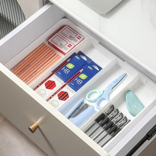 2 Pack Shallow Desk Drawer Organizer 1.73" Modular Expandable Tray