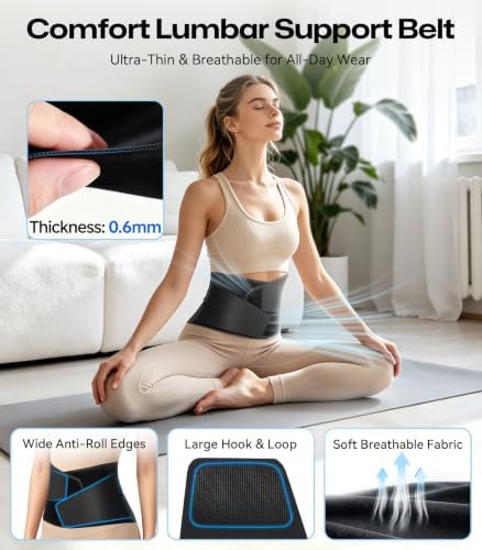 0.6mm Ultra Thin Back Brace, Back Support with Back Pad Black L