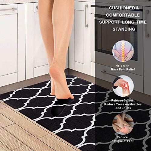 Carvapet Anti Fatigue Kitchen Mat 2 Piece Set Black Moroccan Mats for Floor