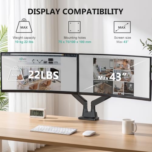 WALI Adjustable Dual Monitor Arm for 13-43 inch Screens, 22 lbs per Arm