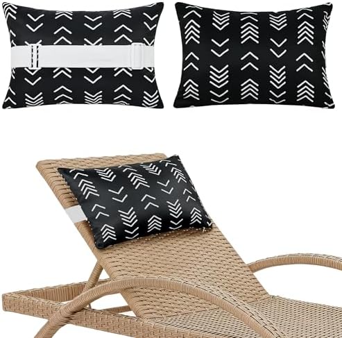 Black Geometric Outdoor Chaise Lounge Head Pillow 11"x16" Set of 2