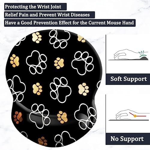 Ergonomic Wrist Support Mouse Pad - Comfortable Computer Mouse Pad with Non-Slip PU Base for Home Office Working Gaming (Cute Dog Paw)