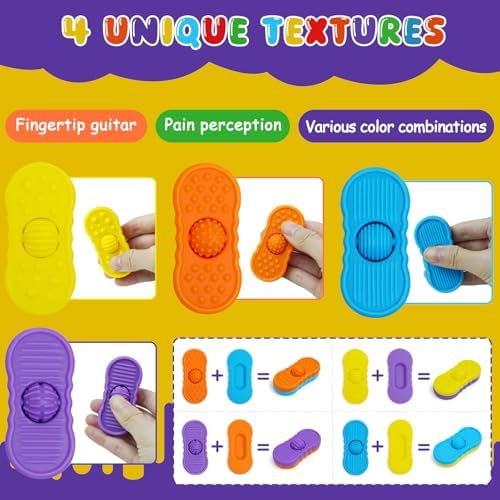 Fidget Sensory Toys for Adults - 4 Pack Silicone Worry Stones Slider for Autism, Anxiety & ADHD, Calming Tools for Adults Office Desk / Travel Classroom Must Haves, Gifts