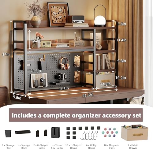 Desktop Hutch Bookshelf, 4-Tier Metal Desk Shelf for Top of Desk