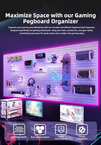 Wall Organizer Peg Board - Elevate And Declutter Your Gaming And Office - Create A Perfectly Structured Space(Black)