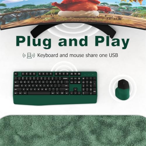 Ergonomic Wireless Keyboard and Mouse Combo with Wrist Rest (Black Green)