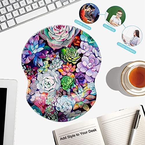 Mouse Pad with Wrist Support, Non Slip Mousepad Wrist Rest for Office, Computer, Laptop & Mac-Comfortable & Lightweight Ergonomic Support Mouse Mat(Succulents -Wrist)