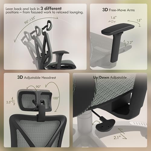ELABEST Mesh Office Chair,Ergonomic Computer Desk Chair,Sturdy Task Chair- Adjustable Lumbar Support & Armrests,Tilt Function,Comfort Wide Seat,Swivel Home Office Chair (Eucalyptus)