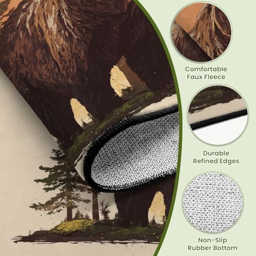 Serene Bear Standing Tall Pine Forest Warm Earth Tones Area Rug Outdoor Patio Rug Play Mat Modern Floor Carpet Non-Slip Home Decor Living Room Kids Bedroom Nursery, 9x12 ft
