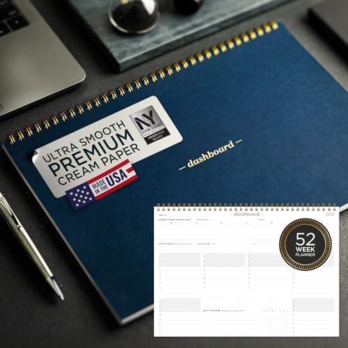 Ink+Volt Dashboard Spiral Deskpad | Undated Weekly Planner Notepad w/ 52 Undated Sheets, Premium Productivity Planner, Minimalist Weekly to do List for Work & Study | A4 Size, Navy - Made in the USA