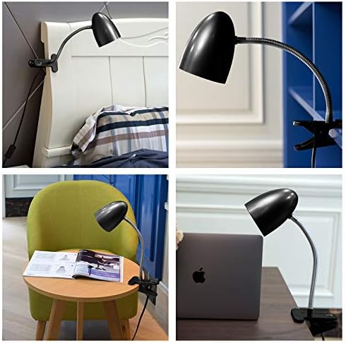 E ENERGETIC LIGHTING Clip on Light for Bed, Non-Dimmable Clip on Reading Light for Bed, 4000K Cool White, 3.5W 240 LM Desk lamp with clamp, Eye Protection, ETL Listed, Black