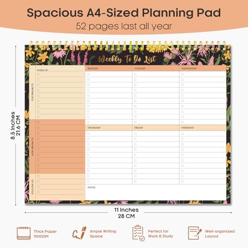 Taja Weekly To Do List Notepad, Undated Weekly Planner Pad, 8.5" x 11"