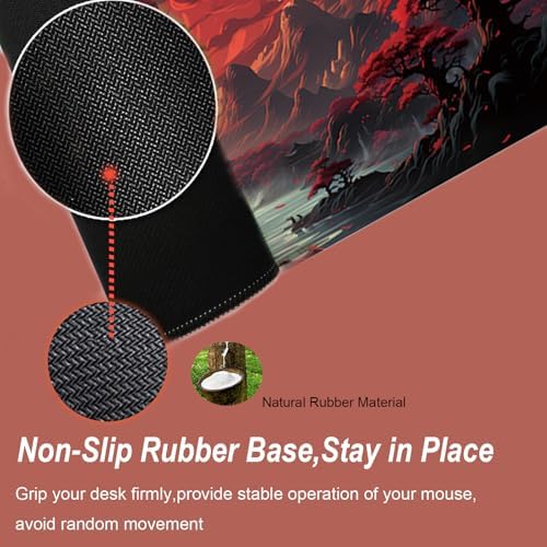 Gaming Mouse Pad 31.5x11.8 inch XL Large Extended Mouse Pad, Big Mousepad Desk Mat for Computer with Non-Slip Rubber Base and Stitched Edge-Red Moon