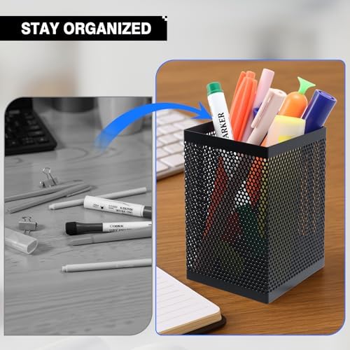 Comix 2 Packs Mesh Pen Holder, Desk Organizer for Home Office, Black