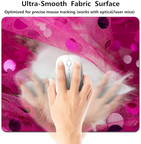 9.5x7.9 Inch Office/Gaming Mouse Pad, Lovely White Fluffy Kitten in Pink Glitter Sparkle Tulle Adorable Cat Pet, Cute Anti-Slip Mat for Desk Decor