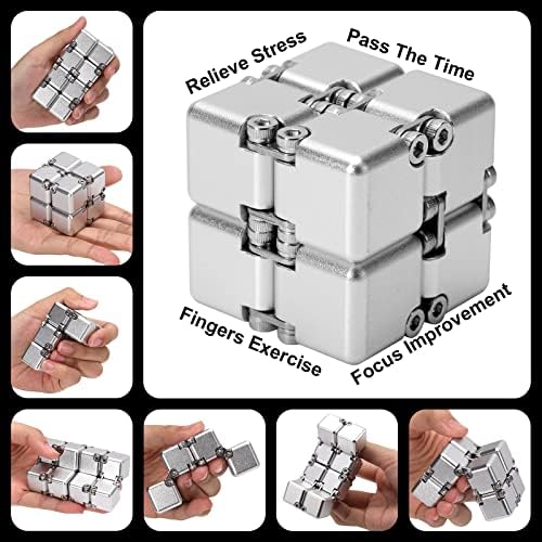 Lifidea Aluminum Alloy Metal Infinity Cube Fidget Cube (6 Colors) Handheld Fidget Toy Desk Toy with Cool Case Infinity Magic Cube Relieve Stress Anxiety ADHD OCD for Kids and Adults (Silver)