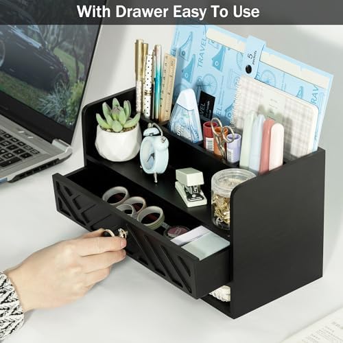Desk Organizer with Drawer, Countertop Bill Mail Organizer and File Storage