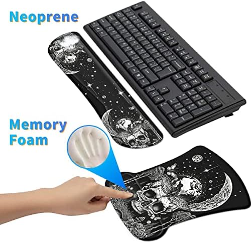 Ergonomic Memory Foam Keyboard Wrist Rest Pad Set, Skull Moon Butterfly