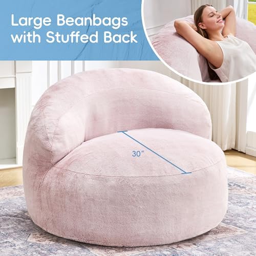 Hobestluk Adult Bean Bag Chair Memory Foam Faux Fur, Plush Pink, Medium
