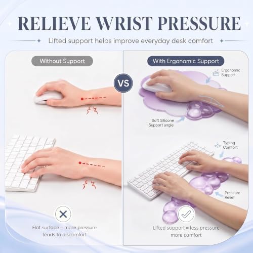 Gel Cloud Wrist Rest, Keyboard & Mouse Pad Set for Office, Non-Slip Support