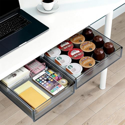 Under Desk Drawer Set of 2, Smooth Slide-Out Storage (Medium/Small), Thick PET Material, For Home Office, Desk & Coffee Table