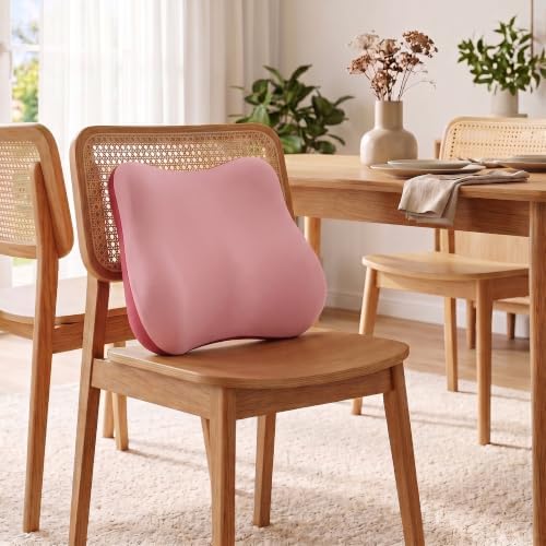 Lumbar Support Pillow, Ergonomic Memory Foam Back Cushion for Car Office Chair Gaming Chair, Washable Cool-Touch Cover for Lower Back Support (Pink)