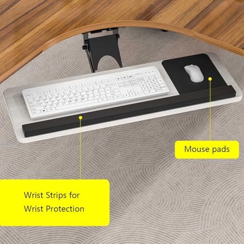 Under Desk Adjustable Keyboard Tray, Slide-Out Keyboard Platform, 360° Swivel, Pull Out and Tilt Computer Keyboard and Mouse Holder, Office Ergonomic Keyboard Drawer(White,24x64cm/9.4x25.2in)