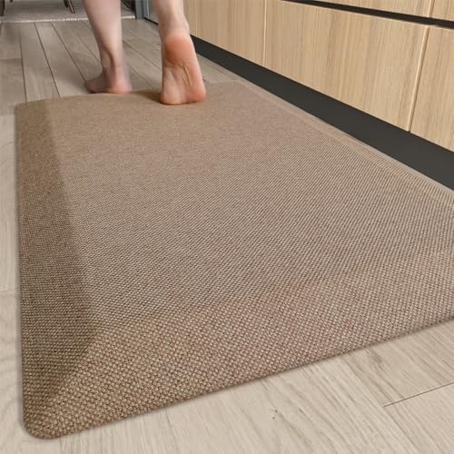 Color&Geometry Anti Fatigue Cushion Mat for Home Office Comfort Standing 48"x20", 0.9 Inch Thick, Non-Slip Padded Ergonomic Floor Mat for Standing Desk, Kitchen Sink and Laundry, Khaki