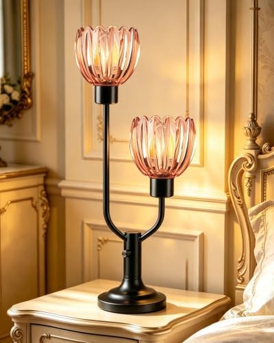 Lightdot Mid Century Modern Flower Table Lamp for Living Room Pink Dimmable