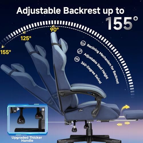 GTPLAYER Gaming Chair, Video Game Chairs with Footrest and Lumbar Support, Computer Chair for Adults with Extended Backrest, Ergonomic Reclining Silla Gamer, Fabric, Dark Blue
