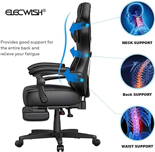 ELECWISH Ergonomic Gaming Chair, Reclining Computer Chair,Black+Grey