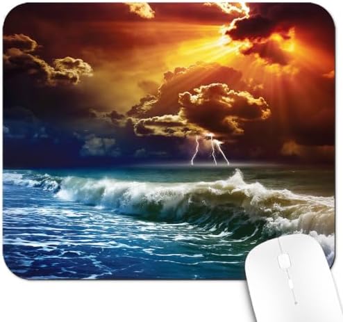 9.5x7.9 Inch Office/Gaming Mouse Pad, Stormy Ocean Waves Dramatic Sunset Sea Coastal Seascape Thunderstorm, Cute Anti-Slip Mat for Desk Decor